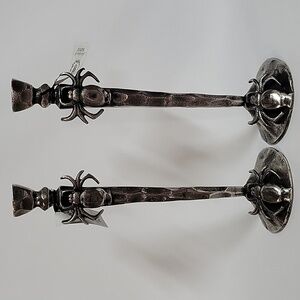 Set of (2) Mortar & Bone Antiquated Silver Spider Gothic Candle Stems w/Candles